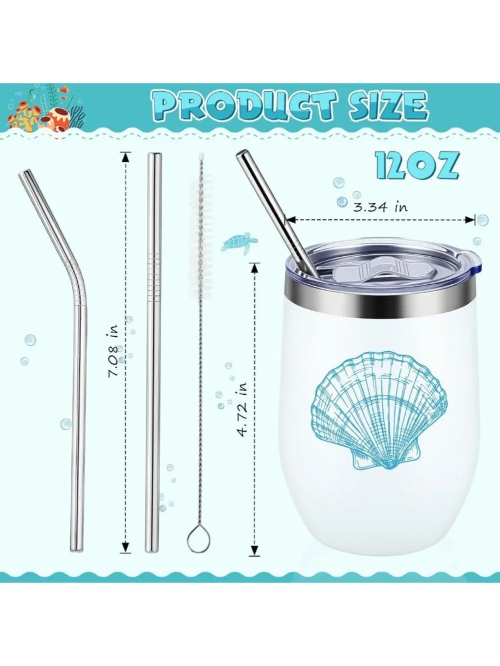 Ocean-Themed Beach Wine Tumblers Set of 4 - 12 oz with Lids, Perfect for Summer!